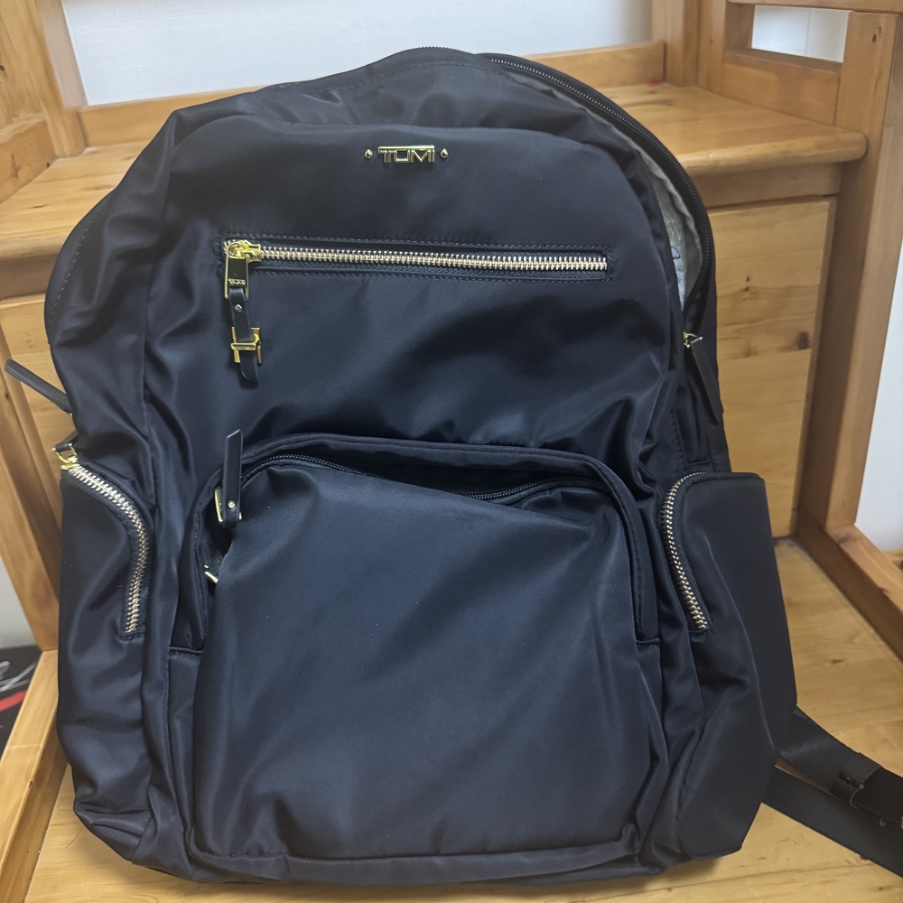 Tumi Black Nylon Backpack with Gold Hardware